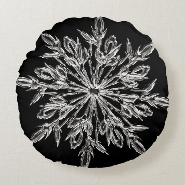 Black Ice Crystal Rundes Kissen (Vorderseite)