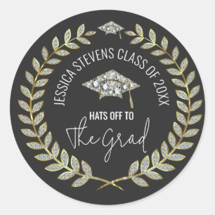 Black & Imitate Damsons Gold Abschluss Hat Wreath Runder Aufkleber