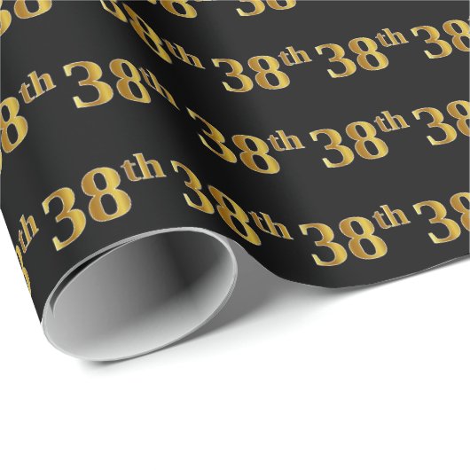 Black, Imitate Gold 38. (Achtunddreißig) Event Geschenkpapier (Rolleneckpunkt)