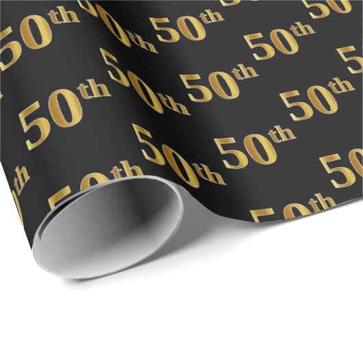 Black, Imitate Gold 50. (Fünfzigste) Veranstaltung Geschenkpapier (Rolleneckpunkt)