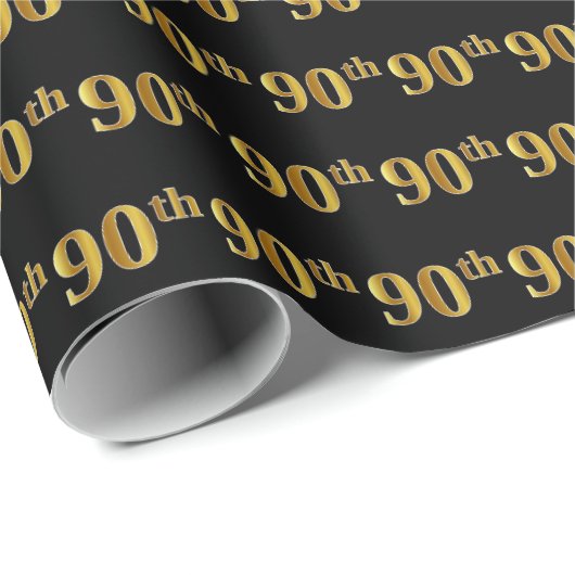 Black, Imitate Gold 90. (Neunzigste) Event Geschenkpapier (Rolleneckpunkt)