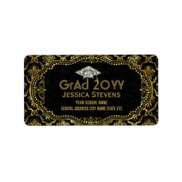 Black & Imitate Gold Damaskus & Glitzer Grad Hat 2 Adressaufkleber