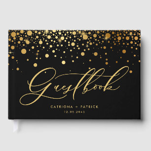 Black Imitate Gold Foil Confetti Dots Wedding Gästebuch