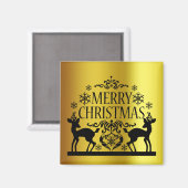 Black Imitate Gold Frohe Weihnachtsmagnet Magnet (Vorderseite/Rückseite)