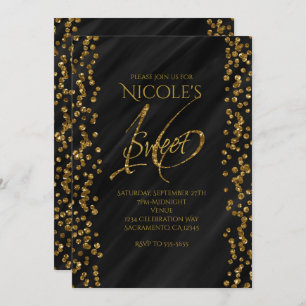 Black & Imitate Gold Glitzer Glamour SWEET 16 16 Einladung