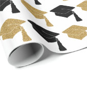 Black & Imitate Gold Glitzer Grad Cap Abschluss Ge Geschenkpapier (Rolleneckpunkt)