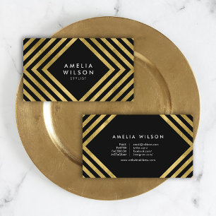 Black Imitate Gold Stylist Social Media Elegante Visitenkarte