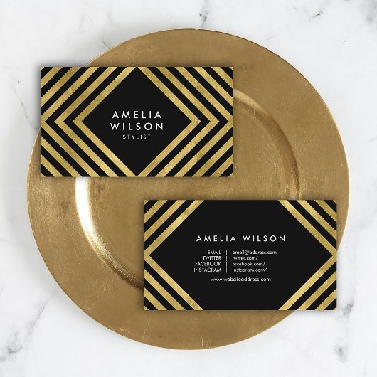 Black Imitate Gold Stylist Social Media Elegante Visitenkarte