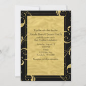 Black & Imitate Golflorale Swirl Hochzeitsfeier Einladung (Rückseite)