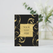Black & Imitate Golflorale Swirl Hochzeitsfeier Postkarte (Stehend Vorderseite)