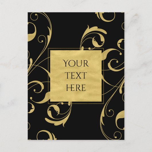 Black & Imitate Golflorale Swirl Hochzeitsfeier Postkarte (Vorderseite)