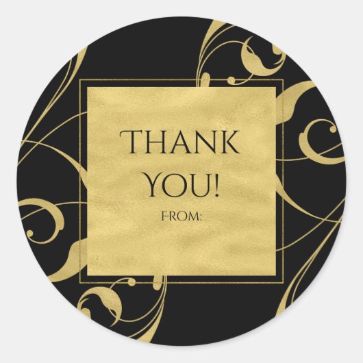 Black & Imitate Golflorale Swirl Hochzeitsfeier Runder Aufkleber (Vorderseite)