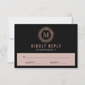 Black & Imitate Rose Gold Deko Monogram Wedding RS RSVP Karte (Vorderseite)