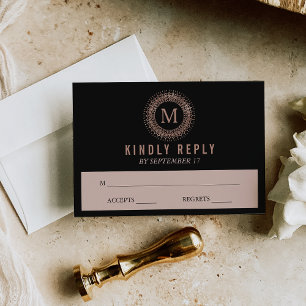 Black & Imitate Rose Gold Deko Monogram Wedding RS RSVP Karte