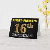 Black, Imitation Gold "16. BIRTHDAY" Karte (Gelbe Blume)