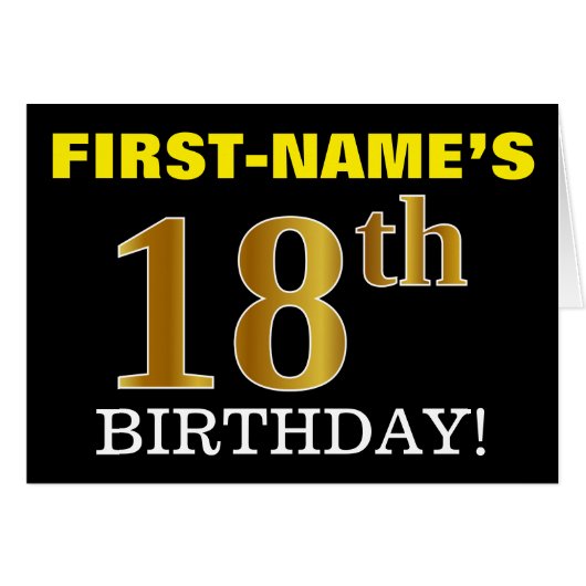 Black, Imitation Gold "18. BIRTHDAY" Karte (Vorderseite (Horizontal))