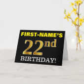 Black, Imitation Gold "22. BIRTHDAY" Karte (Gelbe Blume)