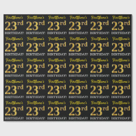 Black, Imitation Gold "23. BIRTHDAY" Geschenkpapier