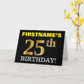 Black, Imitation Gold "25. BIRTHDAY" Karte (Gelbe Blume)
