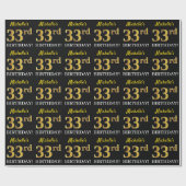 Black, Imitation Gold "33. BIRTHDAY" Geschenkpapier (Flach)