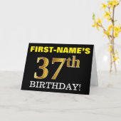 Black, Imitation Gold "37. BIRTHDAY" Karte (Gelbe Blume)