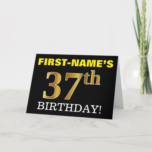 Black, Imitation Gold "37. BIRTHDAY" Karte (Vorderseite)