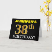 Black, Imitation Gold "38. BIRTHDAY" Karte (Gelbe Blume)