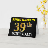 Black, Imitation Gold "39. BIRTHDAY" Karte (Gelbe Blume)