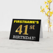Black, Imitation Gold "41. BIRTHDAY" Karte (Gelbe Blume)