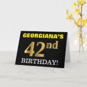 Black, Imitation Gold "42. BIRTHDAY" Karte (Gelbe Blume)