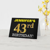 Black, Imitation Gold "43. BIRTHDAY" Karte (Gelbe Blume)