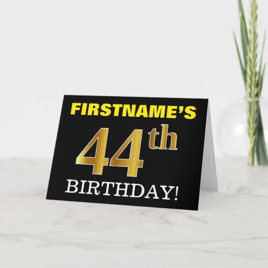 Black, Imitation Gold "44. BIRTHDAY" Karte (Vorderseite)