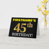 Black, Imitation Gold "45. BIRTHDAY" Karte (Gelbe Blume)