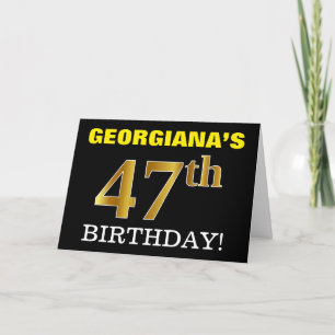Black, Imitation Gold "47. BIRTHDAY" Karte