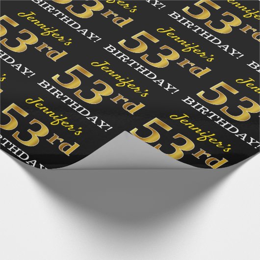 Black, Imitation Gold "53. BIRTHDAY" Geschenkpapier (Ecke)