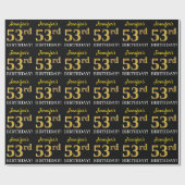 Black, Imitation Gold "53. BIRTHDAY" Geschenkpapier (Flach)