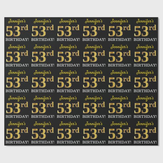 Black, Imitation Gold "53. BIRTHDAY" Geschenkpapier (Flach)