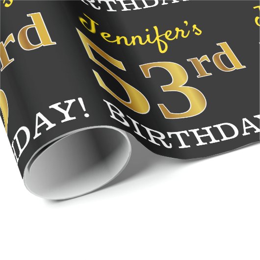 Black, Imitation Gold "53. BIRTHDAY" Geschenkpapier (Rolleneckpunkt)