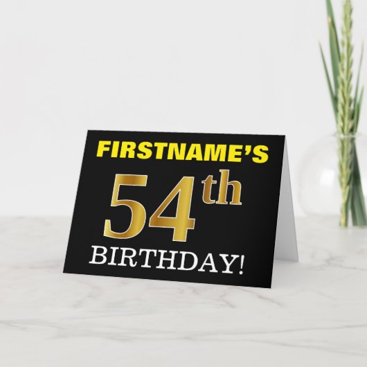 Black, Imitation Gold "54. BIRTHDAY" Karte (Vorderseite)