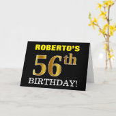 Black, Imitation Gold "56. BIRTHDAY" Karte (Gelbe Blume)