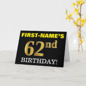 Black, Imitation Gold "62. BIRTHDAY" Karte (Gelbe Blume)