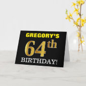 Black, Imitation Gold "64. BIRTHDAY" Karte (Gelbe Blume)