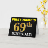 Black, Imitation Gold "69. BIRTHDAY" Karte (Gelbe Blume)