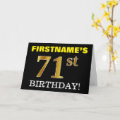 Black, Imitation Gold "71. BIRTHDAY" Karte (Gelbe Blume)