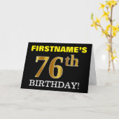 Black, Imitation Gold "76. BIRTHDAY" Karte (Gelbe Blume)
