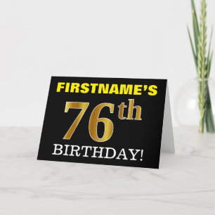 Black, Imitation Gold "76. BIRTHDAY" Karte