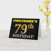 Black, Imitation Gold "79. BIRTHDAY" Karte (Gelbe Blume)