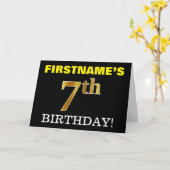Black, Imitation Gold "7th BIRTHDAY" Card Karte (Gelbe Blume)