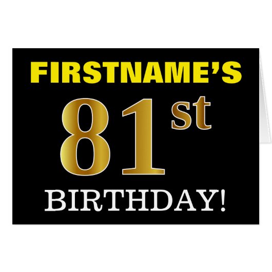 Black, Imitation Gold "81. BIRTHDAY" Karte (Vorderseite (Horizontal))