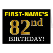 Black, Imitation Gold "82. BIRTHDAY" Karte (Vorderseite (Horizontal))